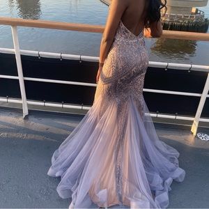 Gorgeous sparkly purple mermaid prom dress -Size 4-6 , purple /beige underskirt.